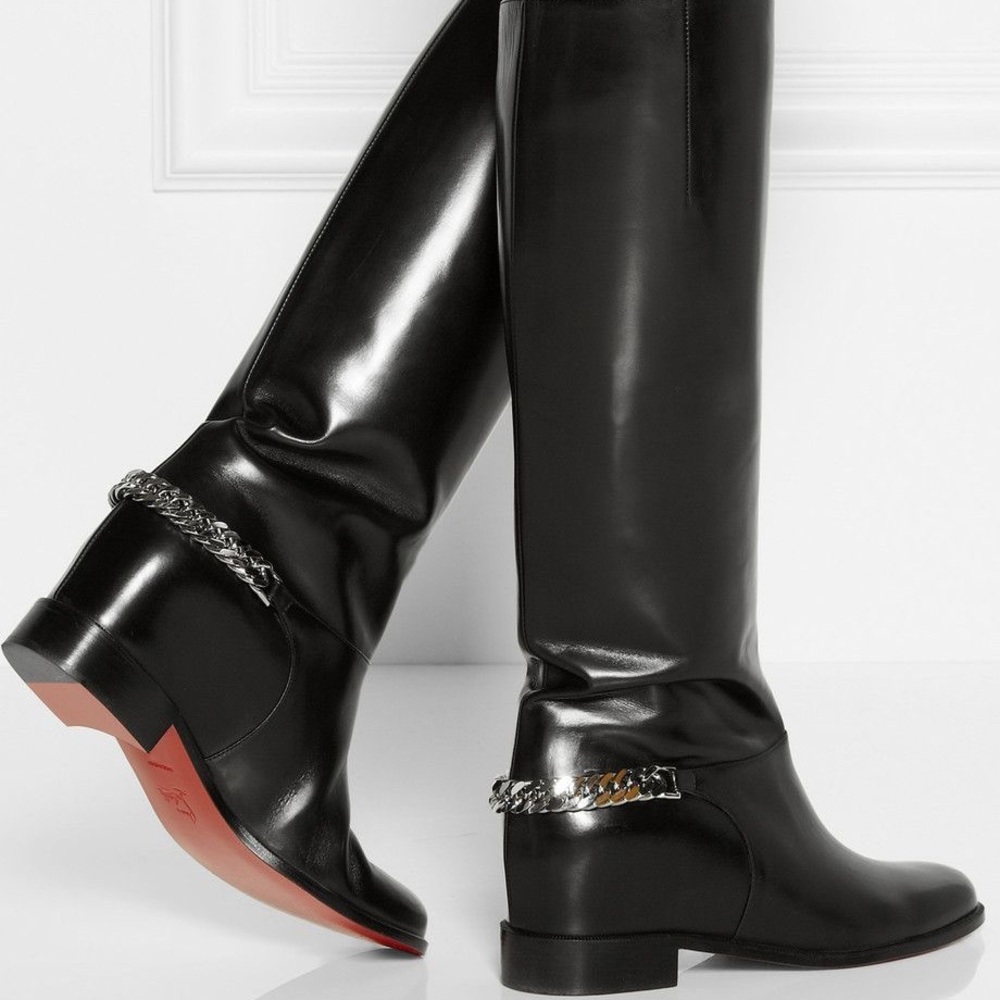 🔥CHRISTIAN LOUBOUTIN Cate Boots Flat Chain Black